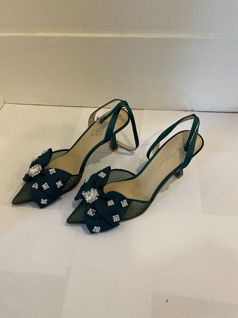 Betsey Johnson Dark Green Embellished High Heels With Bows
